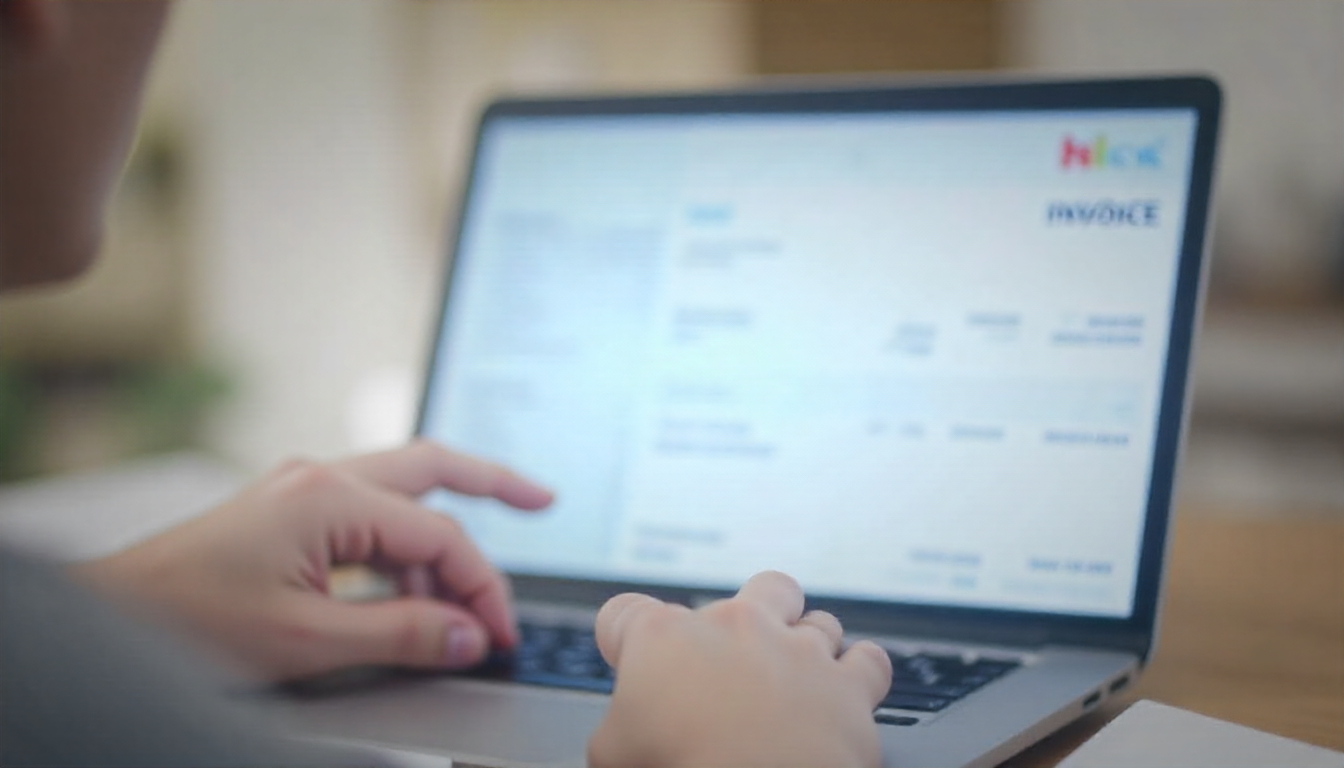 Person creating an invoice on a laptop